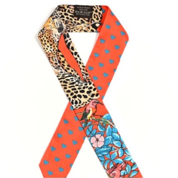 Hermès Silk Jungle Love Love Twilly Orange Bleu Brun Authentic - Picture 6 of 6